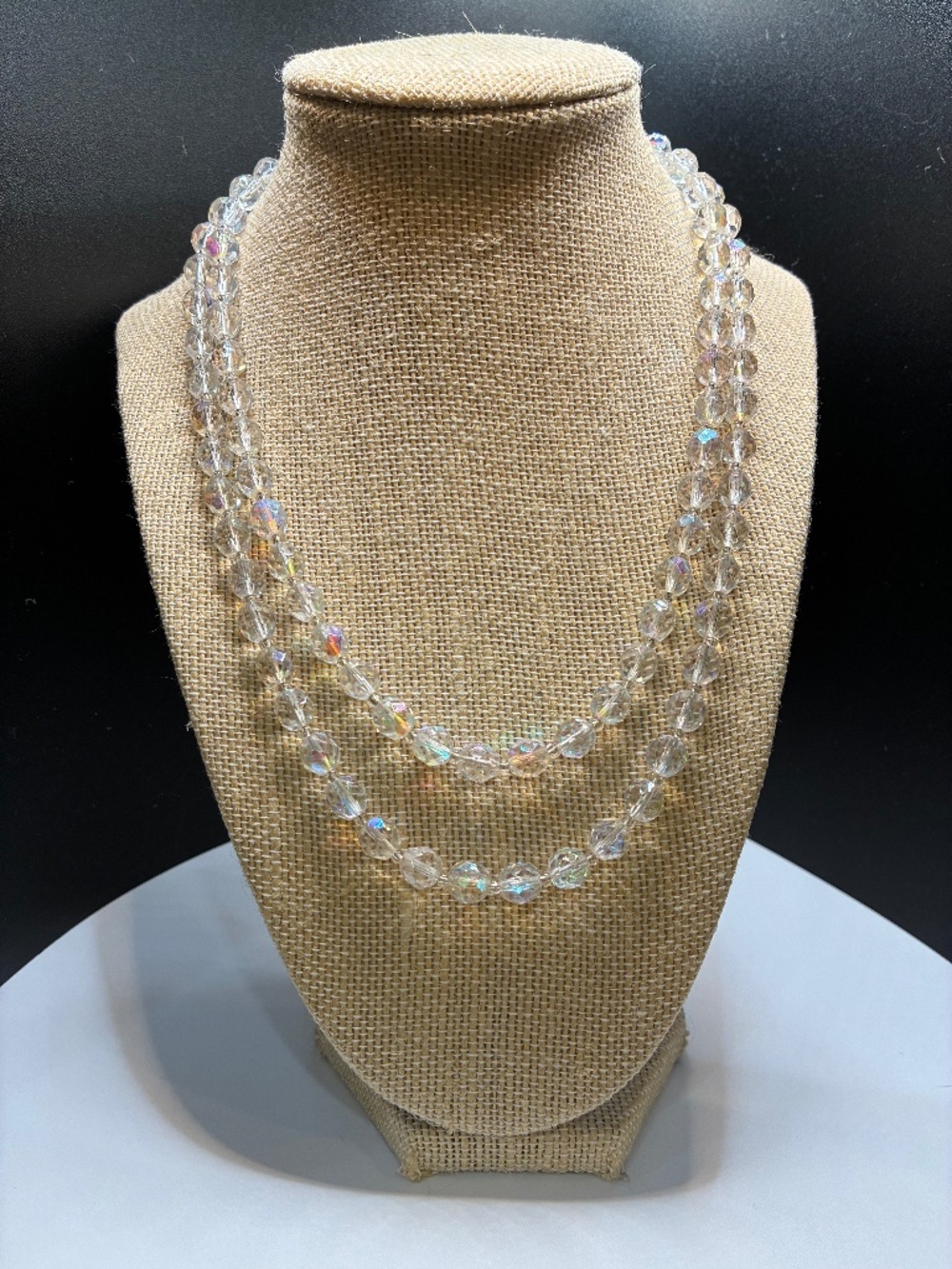 Vintage Aurora Borealis crystal Double single strand necklace